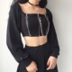 trimmed 饰短款 cropped necked Zip 拉链装 square top 方领上衣女