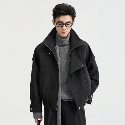 伯爵卓尔25冬季设计感立领羊毛呢夹克外套男士短款加厚保暖羽绒服