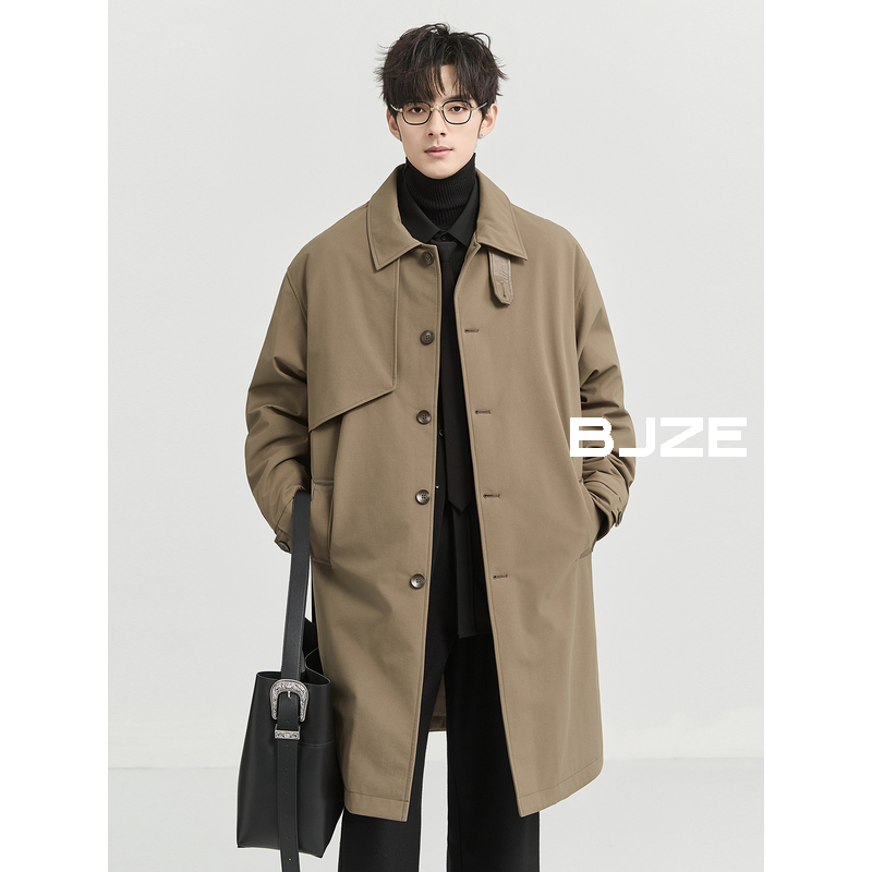 BJZE男装24冬季马肯翻领羽绒服男中长款鸭绒保暖加厚风衣派克外套