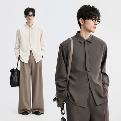 加绒加厚秋冬高级感三防抗皱定织自发热长袖衬衫男生纯色通勤衬衣