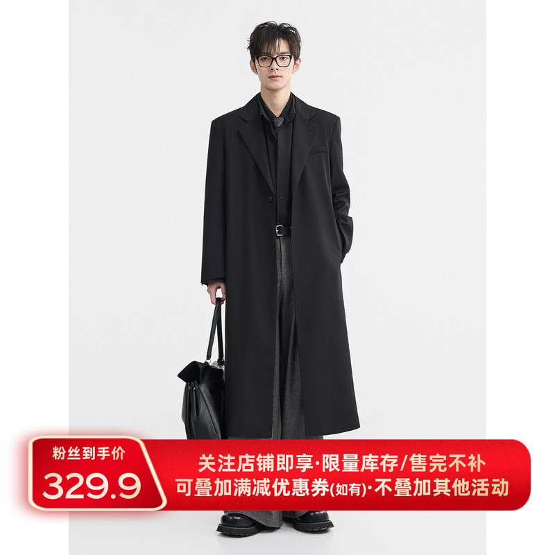 【cleanfit高级感过膝长款】伯爵卓尔男装宽松休闲西装领中长风衣