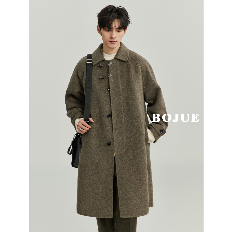 定织高级感双面羊毛呢大衣男长款2023秋冬季韩版宽松马肯翻领外套