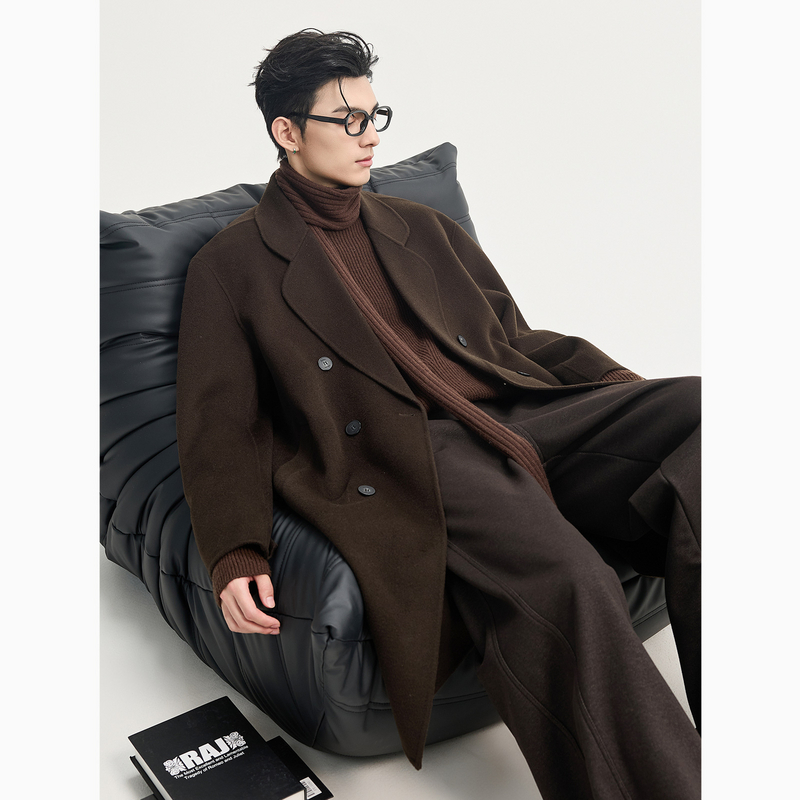 山羊绒羊毛/安心鹅绒内胆/伯爵卓尔双面呢子大衣男中长款冬季外套