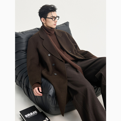 山羊绒羊毛/安心鹅绒内胆/伯爵卓尔双面呢子大衣男中长款冬季外套