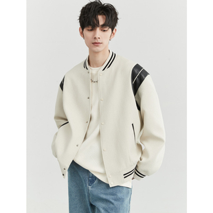 美式 拼接潮流棒球服夹克男士 韩版 新款 休闲华夫格外套 立领23春秋季