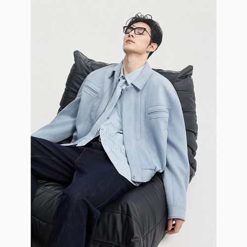 伯爵卓尔26春季高级感定织仿麂皮绒夹克外套短款宽松休闲男士上衣