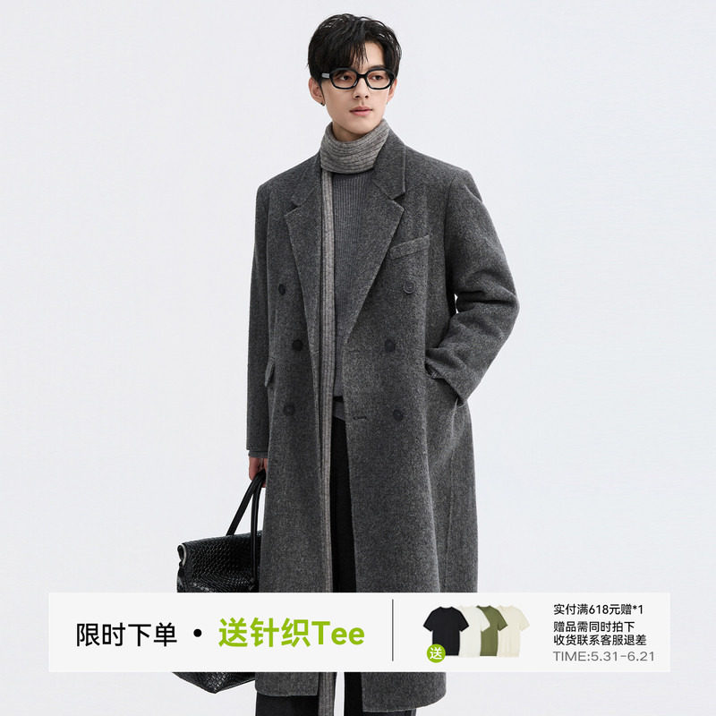 {骆驼绒垫肩设计}伯爵卓尔25初冬高级感过膝长款羊毛呢大衣外套男