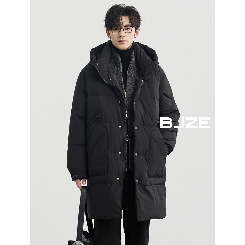 [加厚中长款]BJZE男装24冬季新品高级感羽绒服男保暖宽松鸭绒外套