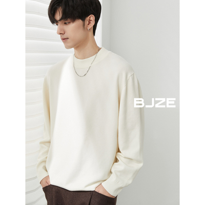 BJZE男装24秋冬季高级感含羊毛打底针织衫半高领舒适保暖中领上衣