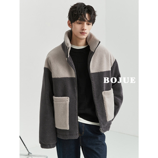 撞色拼接羊羔毛羽绒服男短款2022秋冬季韩版时尚休闲宽松夹克外套