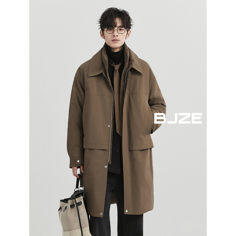 BJZE男装24冬季新品高级感假两件羽绒服休闲宽松加厚鸭绒保暖外套