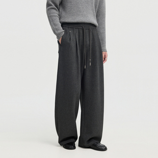 伯爵卓尔25冬季捏褶设计含羊毛休闲裤男士宽松直筒松紧腰保暖裤子