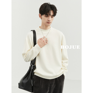 加厚宽松半高领毛衣男2023秋冬季基础款打底纯白色百搭中领针织衫