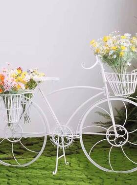 欧式创意摆件饰品家具商场店铺橱窗装饰道具田园铁艺自行车花架子