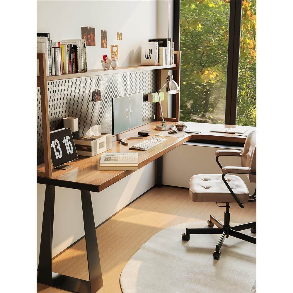 实木带洞洞板定制书桌书架一体l型电脑桌卧室家用学习桌转角桌子,住宅家具,电脑桌,淘宝优惠券,粉丝福利购,淘宝优惠卷