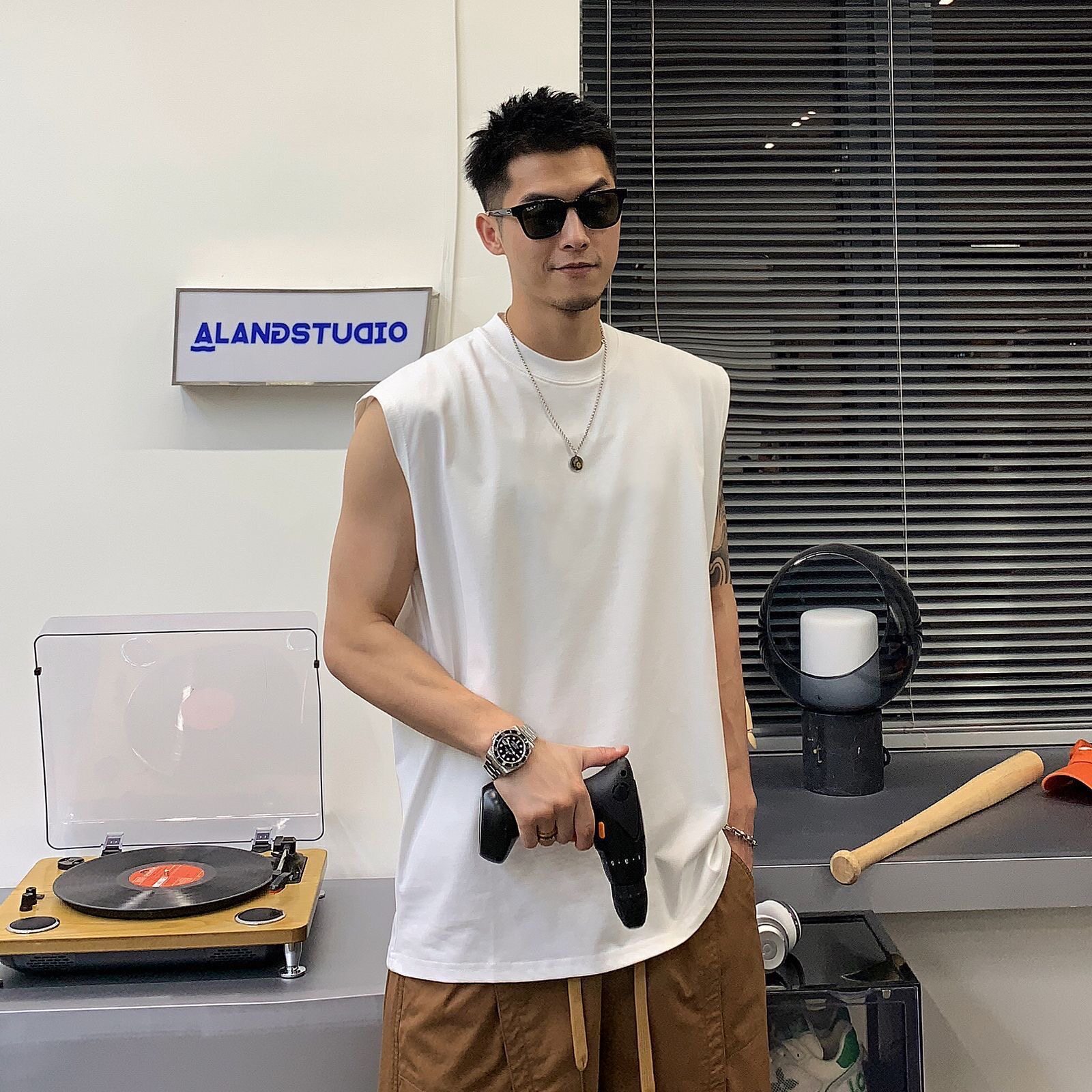 重磅纯棉男士夏季宽松健身背心