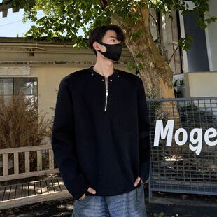 华夫格半拉链短款垫肩卫衣男款秋季美式高街痞帅宽松休闲长袖上衣