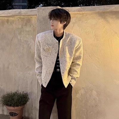 韩国风男士夹克男外套高级感痞帅穿搭春秋韩版轻奢短款垫肩夹克男
