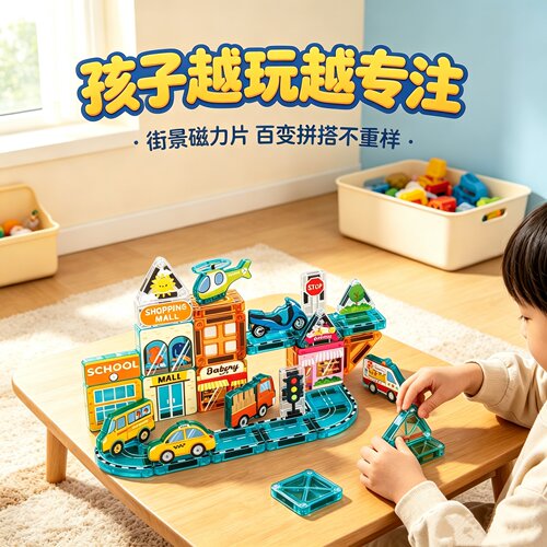 儿童益智磁力片街景拼装