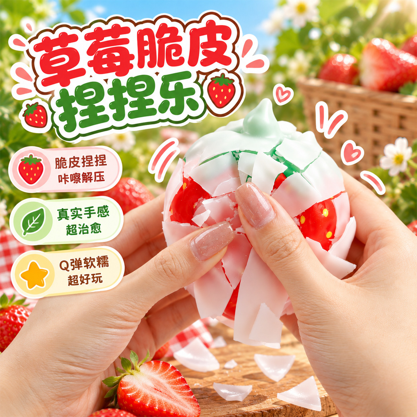 草莓脆皮捏捏乐解压玩具慢回弹减压神器网红爆款按按乐手感柔软