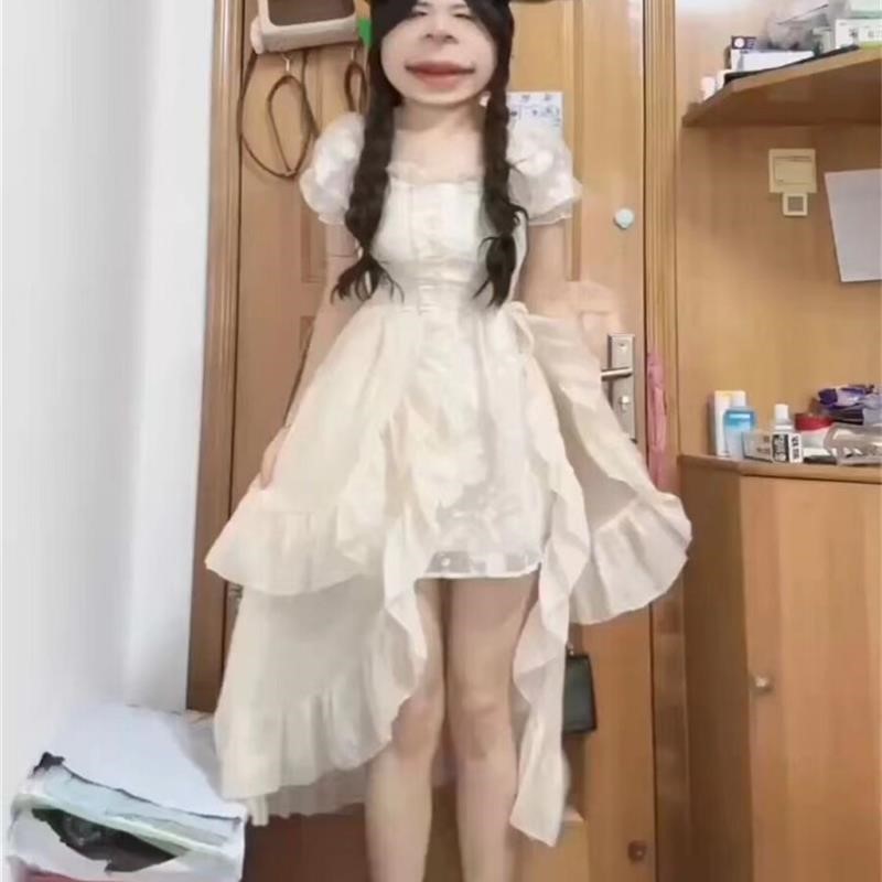 法式绝美超仙不规则方领连衣裙女
