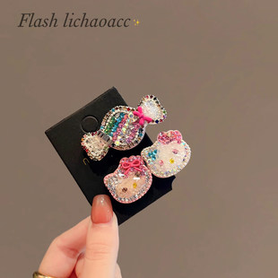 满钻hellokitty可爱发夹女刘海碎发整理夹子头饰边夹少女kt鸭嘴夹