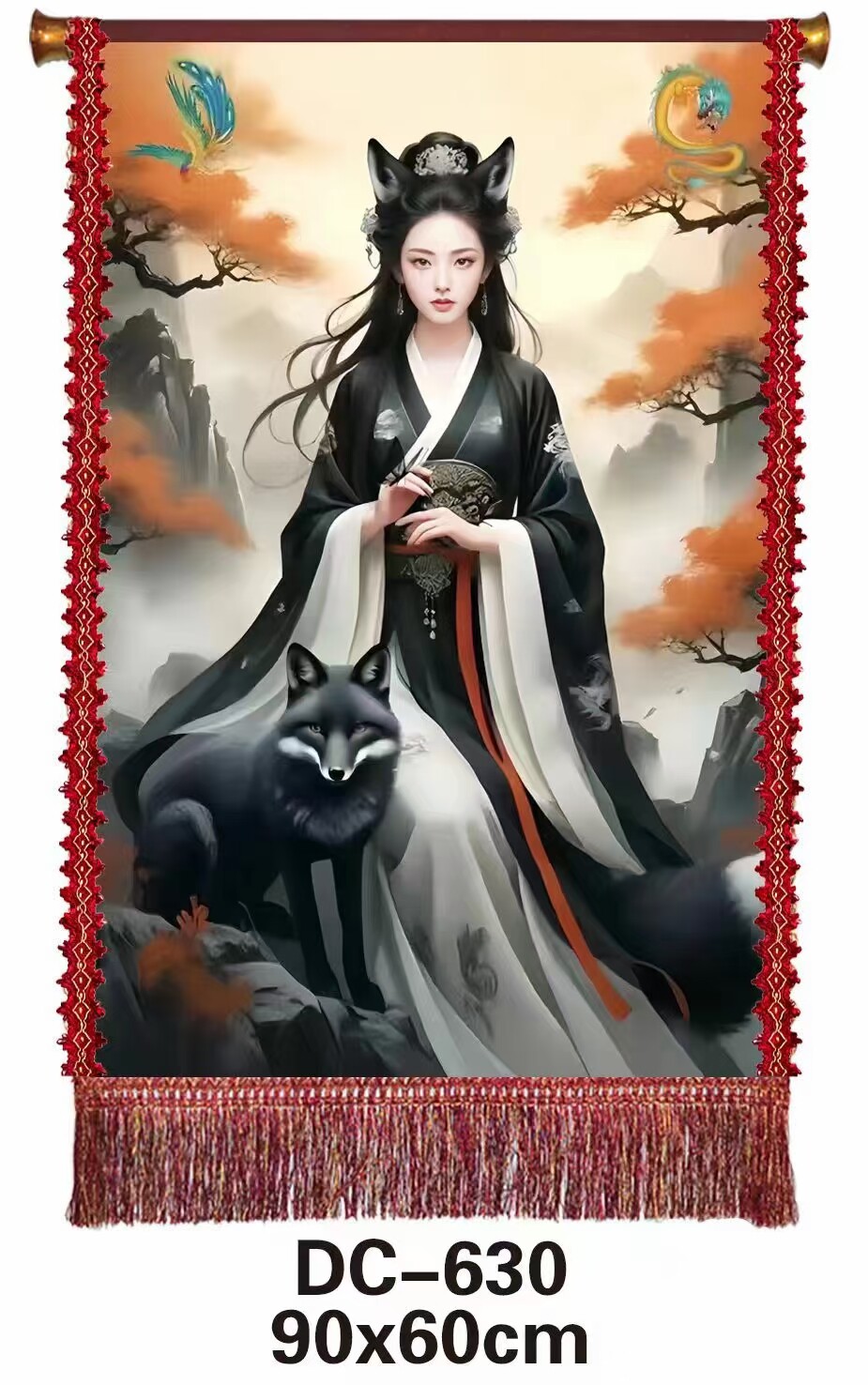 黑色九尾狐挂画女狐娘娘胡九霄东北出马客厅堂口三天左右发货