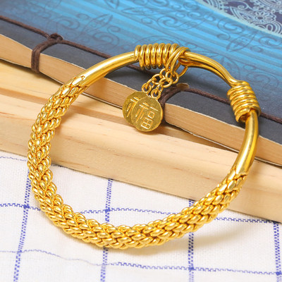 高级手镯推拉款女经典麻花桂花镯子送妈妈女生饰品金色桂花手饰