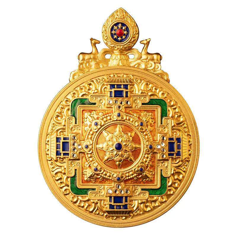 坛城纯铜鎏金工艺镶嵌宝石八吉祥唐卡嘎乌盒珐琅摆件藏式项坠子