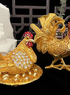 合金珐琅彩纯手工艺品招财开业商务祝福礼品母鸡金蛋家居如意摆件