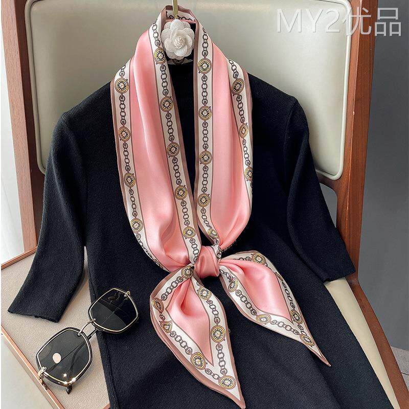 式粉色丝丝小长巾条领带巾细女窄飘带编法发带小领巾绑包腰带发带