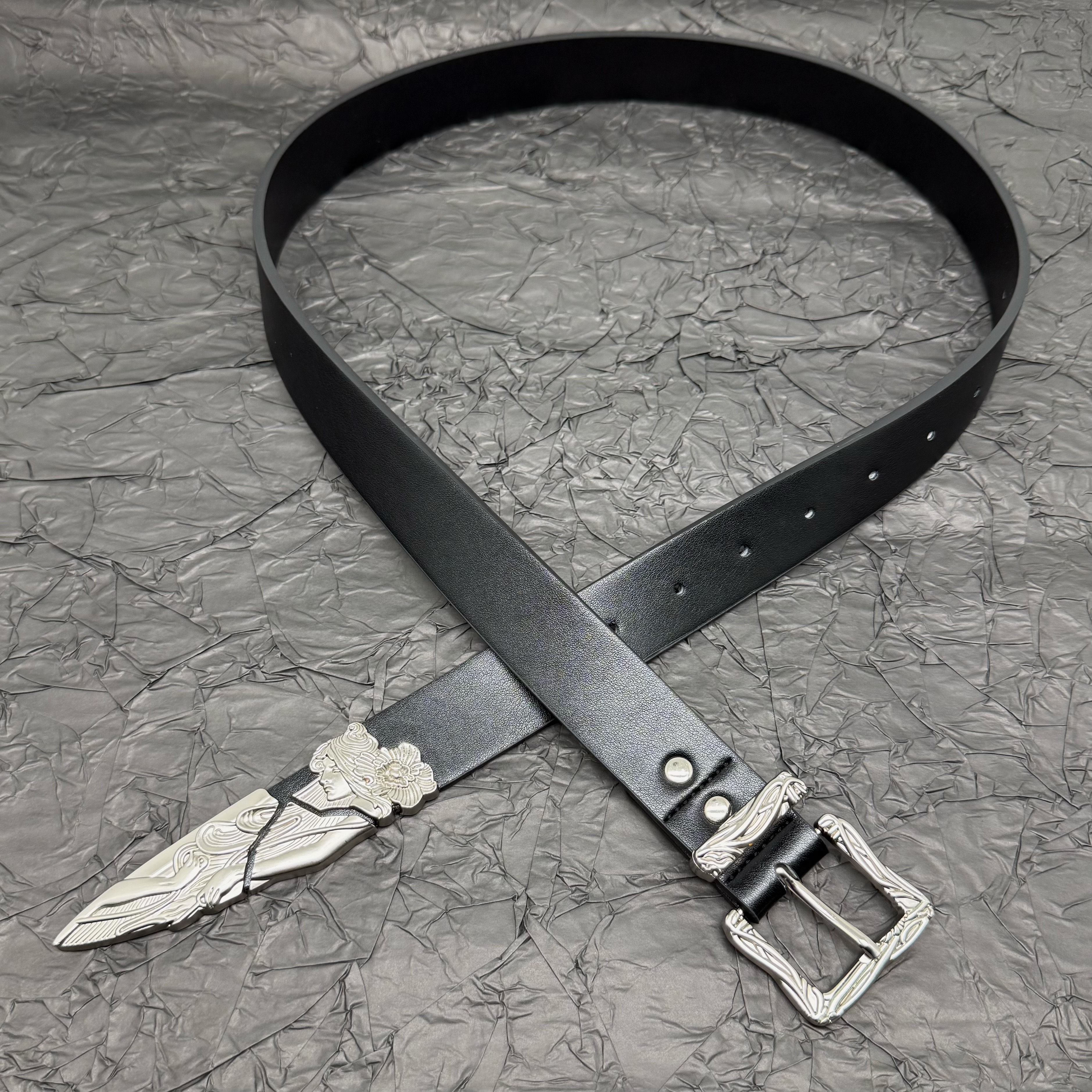 thumbnail for Spring and Summer Punk Belt Metal Western Broken Sword Swordsman Sword Carving Fashionable Belt Trendy Retro Niche Leather Belt