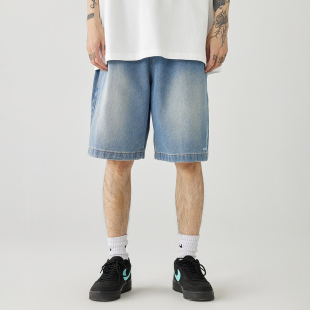 宽松休闲 松紧腰抽绳刺绣设计五分裤 GOLFCROSS美式 复古牛仔短裤