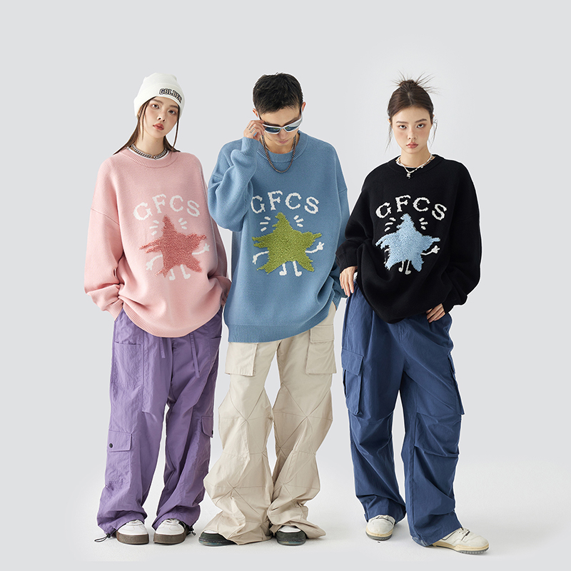 GOLFCROSS五角星提花针织毛衣