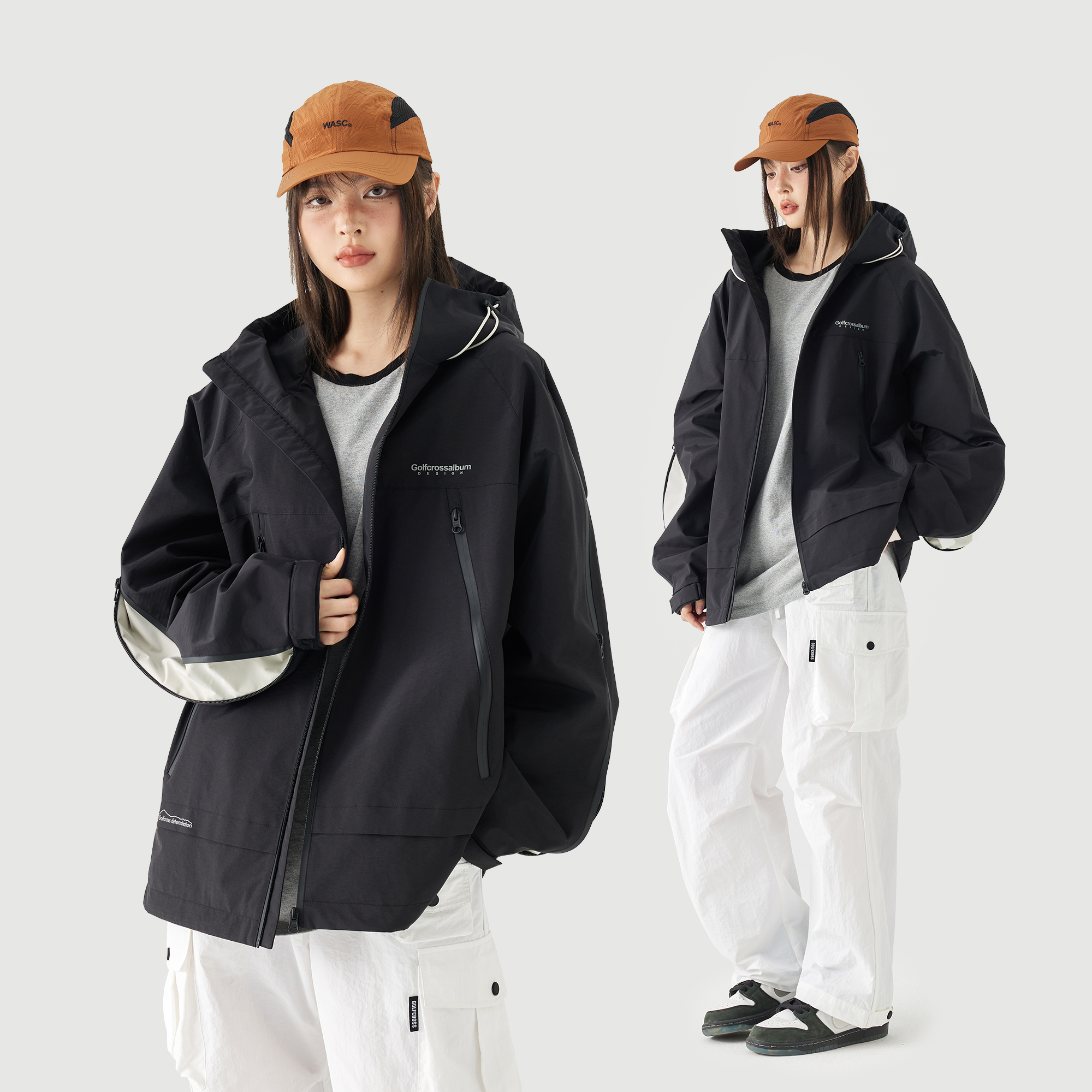 GOLFCROSS城市机能风撞色拼接夹克防风防水三合一连帽外套