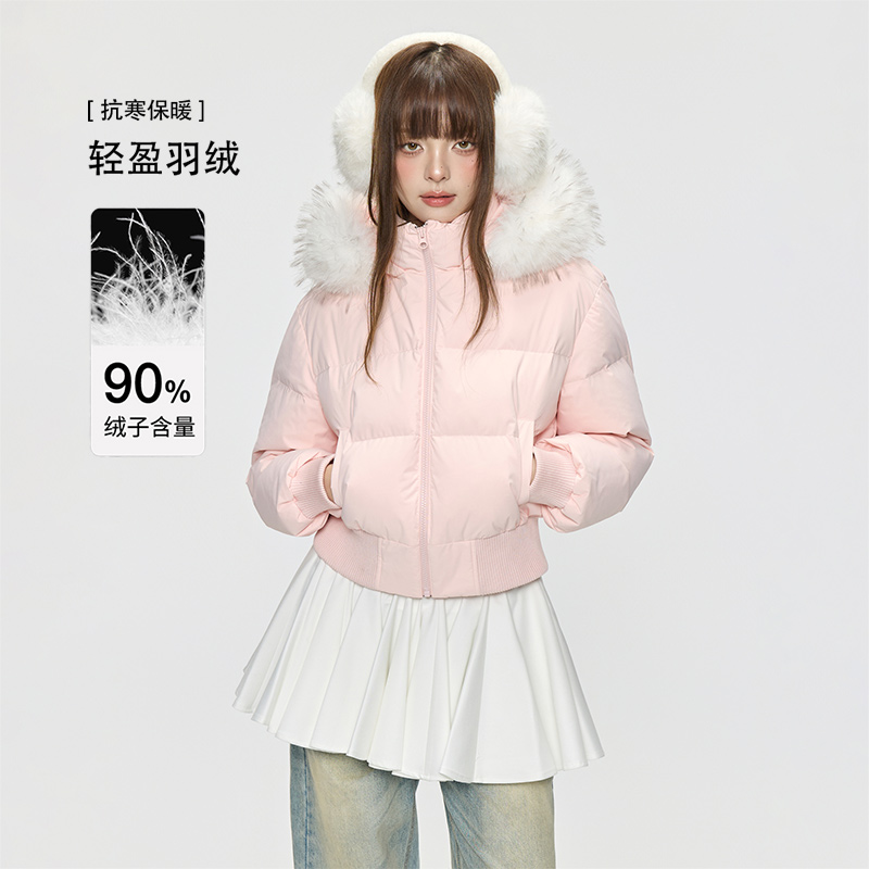 GOLFCROSS大毛领修身短款羽绒服