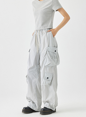 MPUX联名男女同款大口袋宽松阔腿工装休闲裤秋季中腰抽绳直筒裤