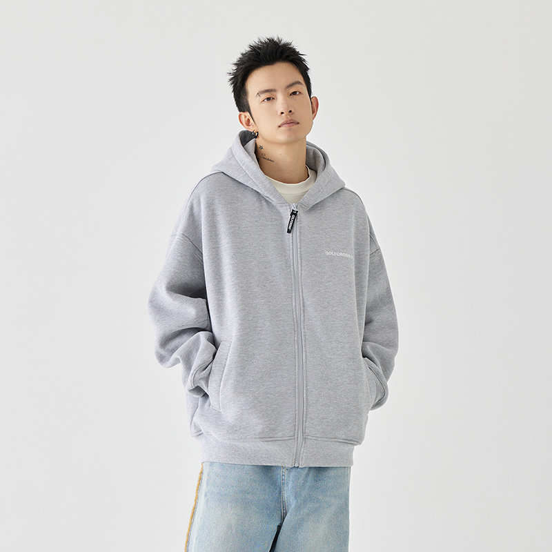 GOLFCROSS连帽字母绣花开衫卫衣