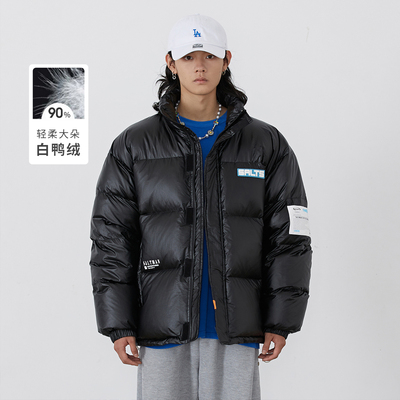 GOLFCROSS冬季白鸭绒字母贴标亮面立领宽松加厚保暖羽绒服情侣款