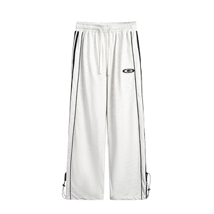 GOLFCROSS【明星同款】白色条纹运动卫裤男女同款直筒情侣休闲裤