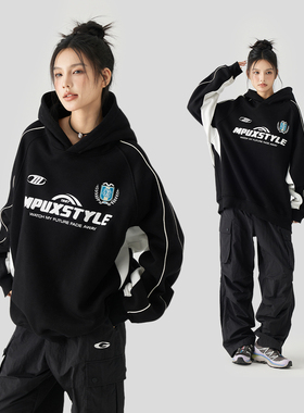 MPUX联名字母印花插肩袖卫衣宽松秋冬套头连帽衫外套上衣男女同款