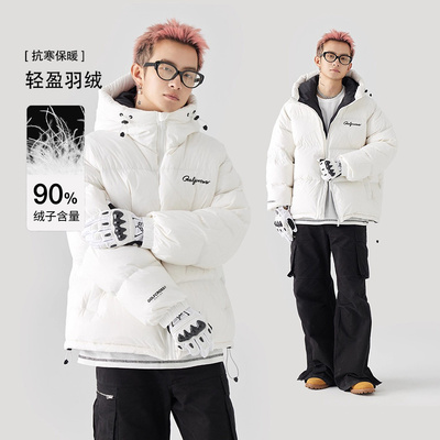 GOLFCROSS字母印花连帽羽绒服