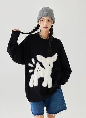 【明星同款】MPUX联名小鹿仿水貂毛毛衣男女款冬季宽松情侣装冬装