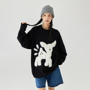 【明星同款】MPUX联名小鹿仿水貂毛毛衣男女款冬季宽松情侣装冬装