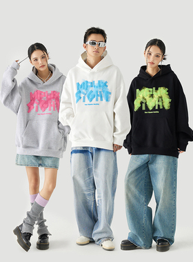 MPUX联名涂鸦发泡多巴胺卫衣丝网印花连帽街头潮牌秋季新款上衣