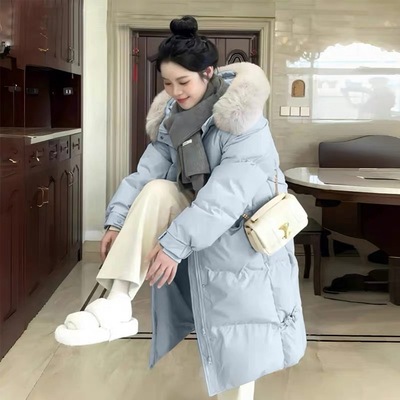 2025冬新款中国结中长款羽绒棉服女韩系加厚棉袄大毛领棉衣外套潮