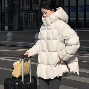 2025新款羽绒服女短款大码云朵泡芙连帽方块韩版宽松羽绒棉衣外套