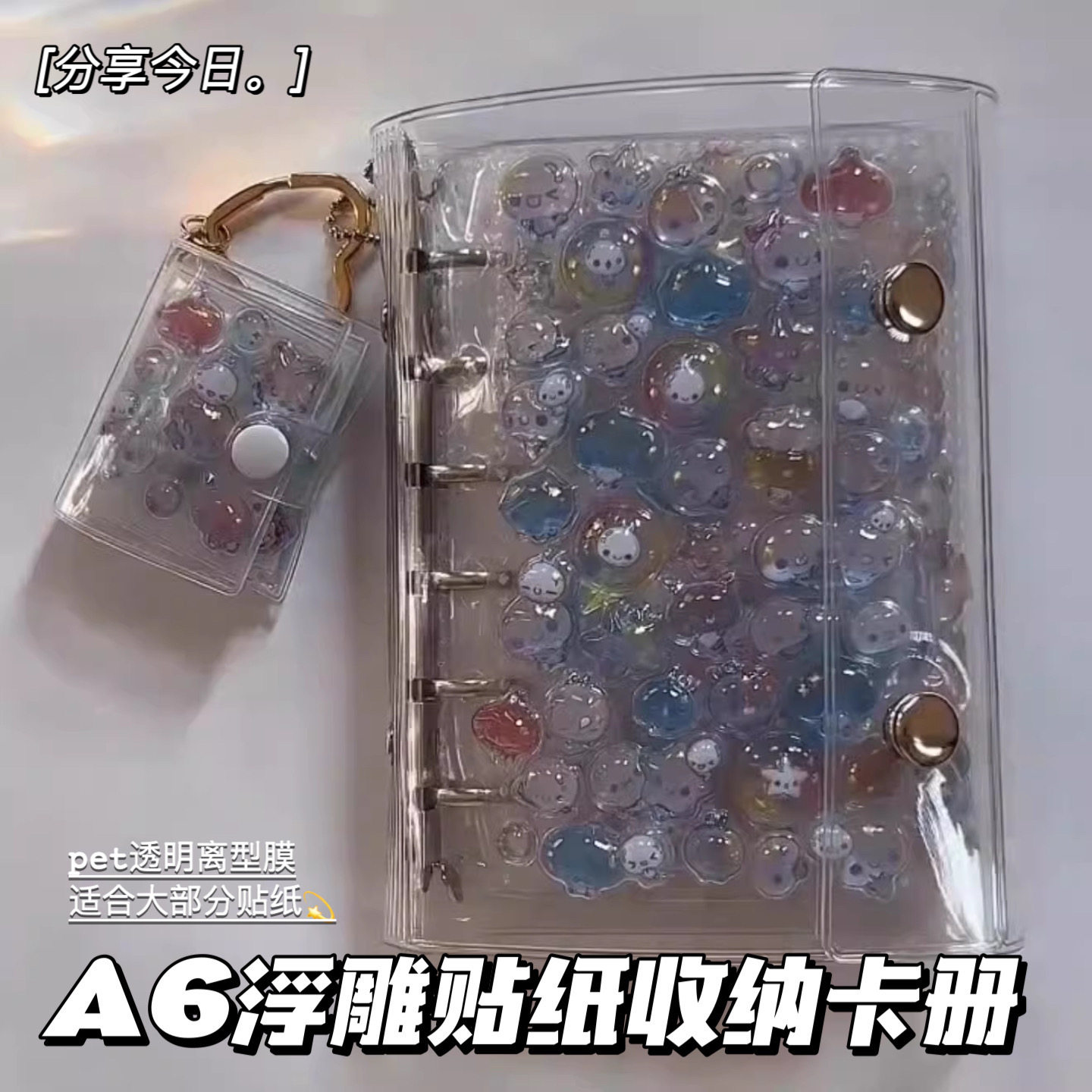 A6浮雕贴纸收纳pet透明离型膜卡册ins学生多功能大容量手账素材本
