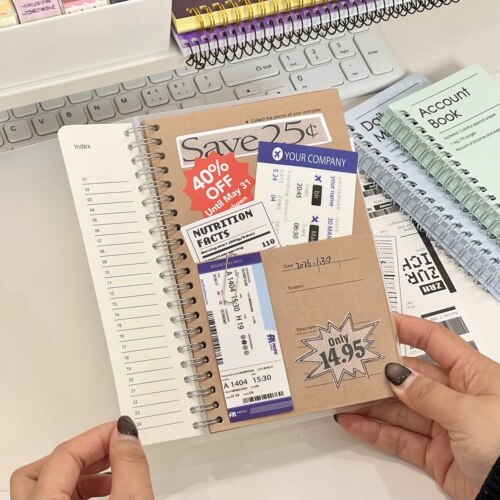 A5牛皮纸袋鼠口袋本学生票根收纳手账笔记本DIY线圈打卡记事本子