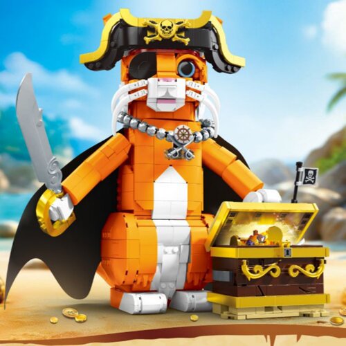 海盗猫海贼船小颗粒拼装积木模型